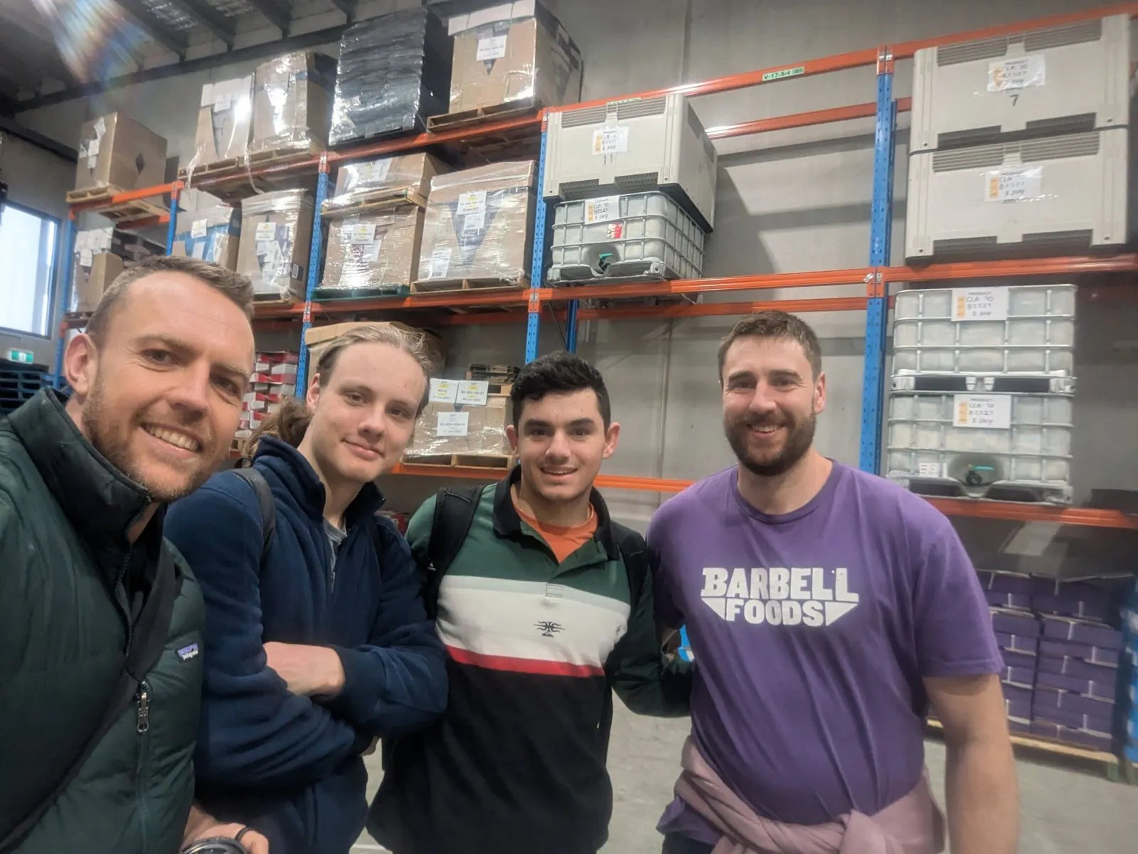 The Klara and Barbell Foods team in Barbell's warehouse